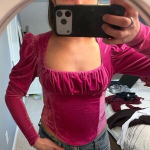 Free People Fuchsia Velvet Blouse